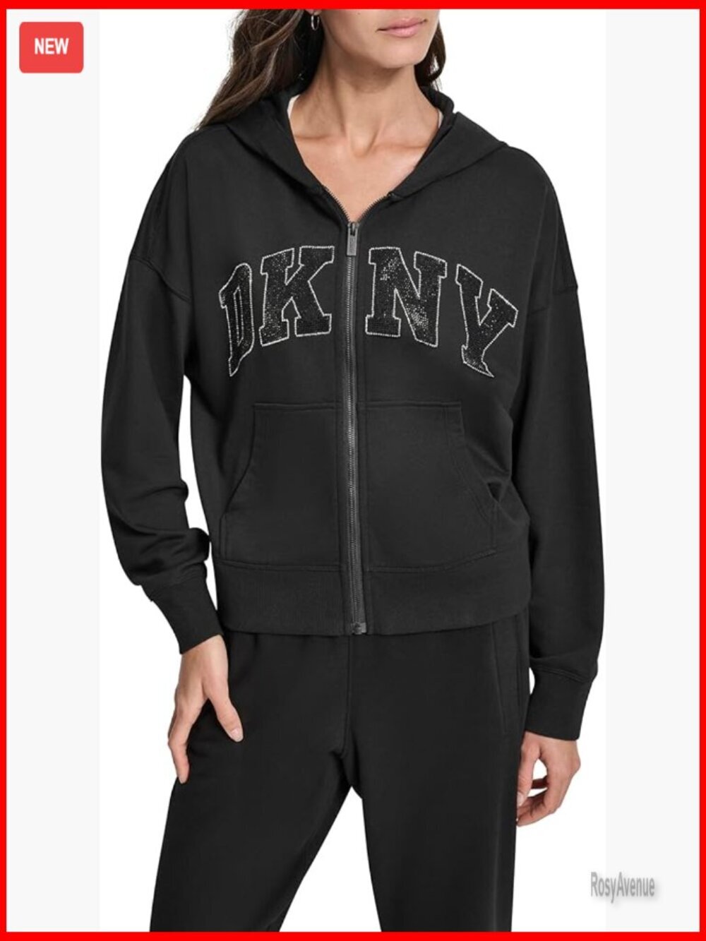 Full Zip Rhinestone Varsity Hoodie With Pockets
